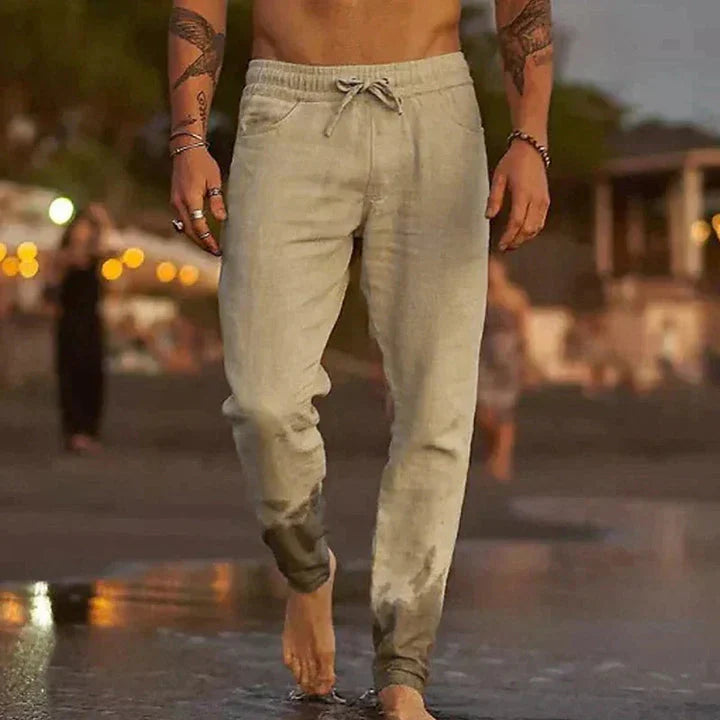 Herren Freizeit Leinenhose mit Kordelzug für den Sommer
